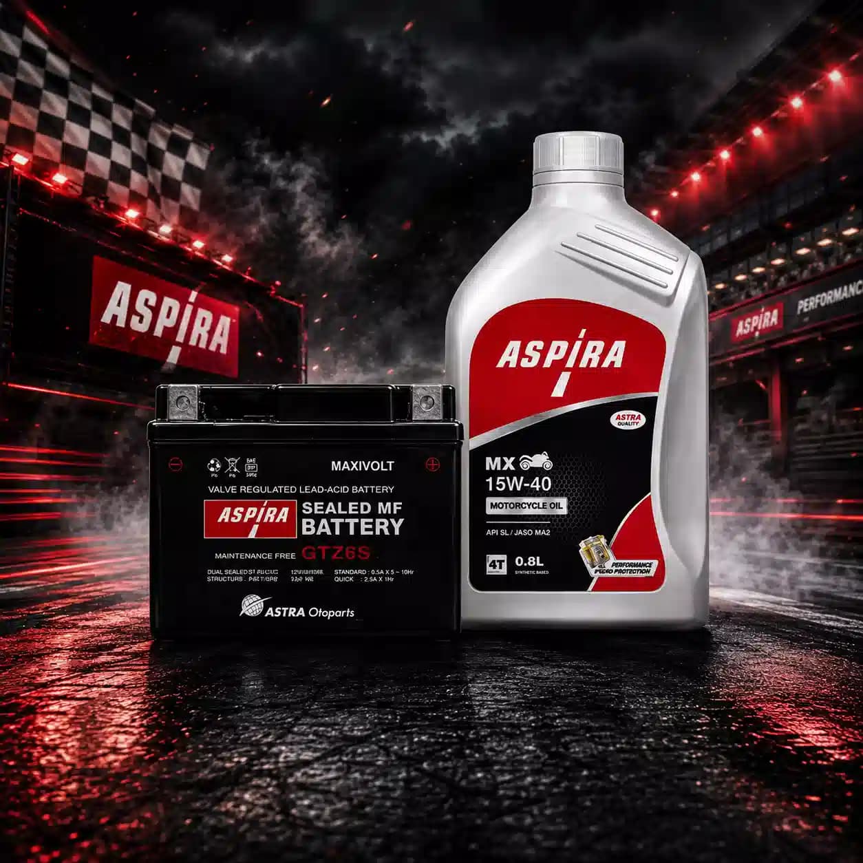 Bundling Oli Motor Bebek Cub Non Matic 15W-40 Aspira Oil 0,8L dan Aki ASPIRA GTZ5S MF (3.5 Ah)